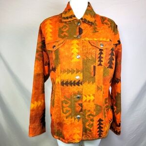 Chicos Southwest Aztec Artistic Silver Button Jacket With Pockets